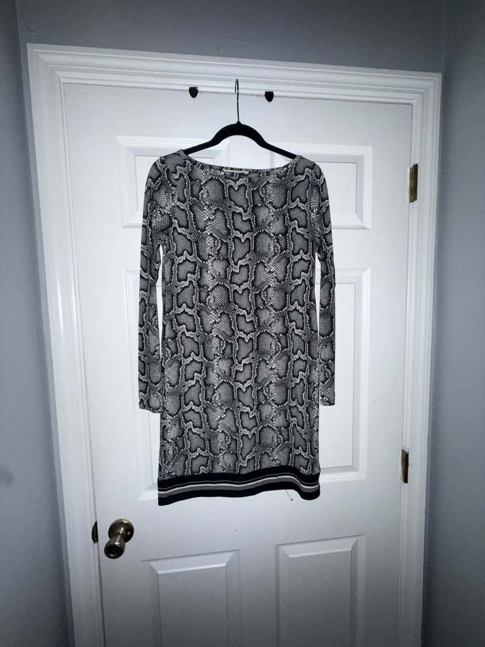 Michael Kors Long Sleeve Snakeskin Animal Print Boat Neck Shift Dress